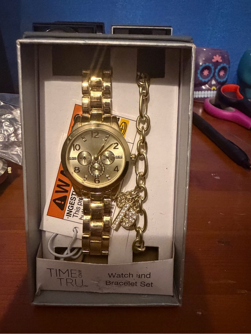 Time and Tru Gold-Tone Watch and Charm Bracelet Set